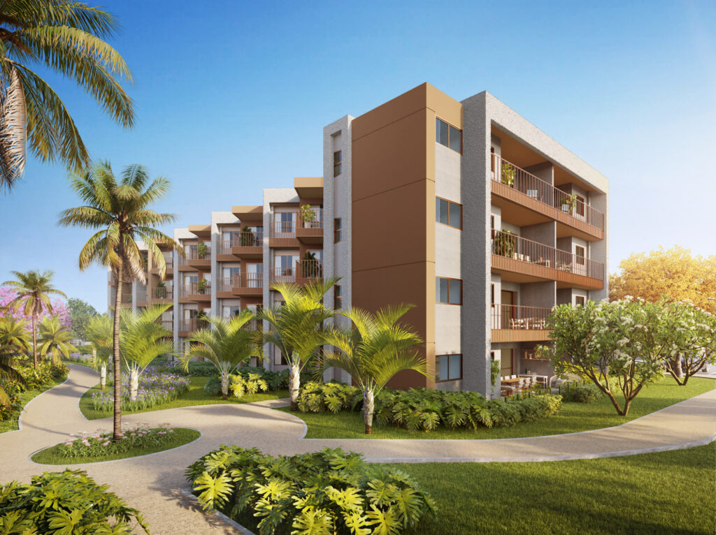 Fachada do Beach Class Cumbuco da Moura Dubeux, empreendimento frente mar ideal para investimento imobiliário no litoral do Ceará.