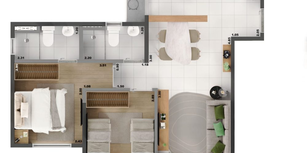 Planta tipo A 50m²